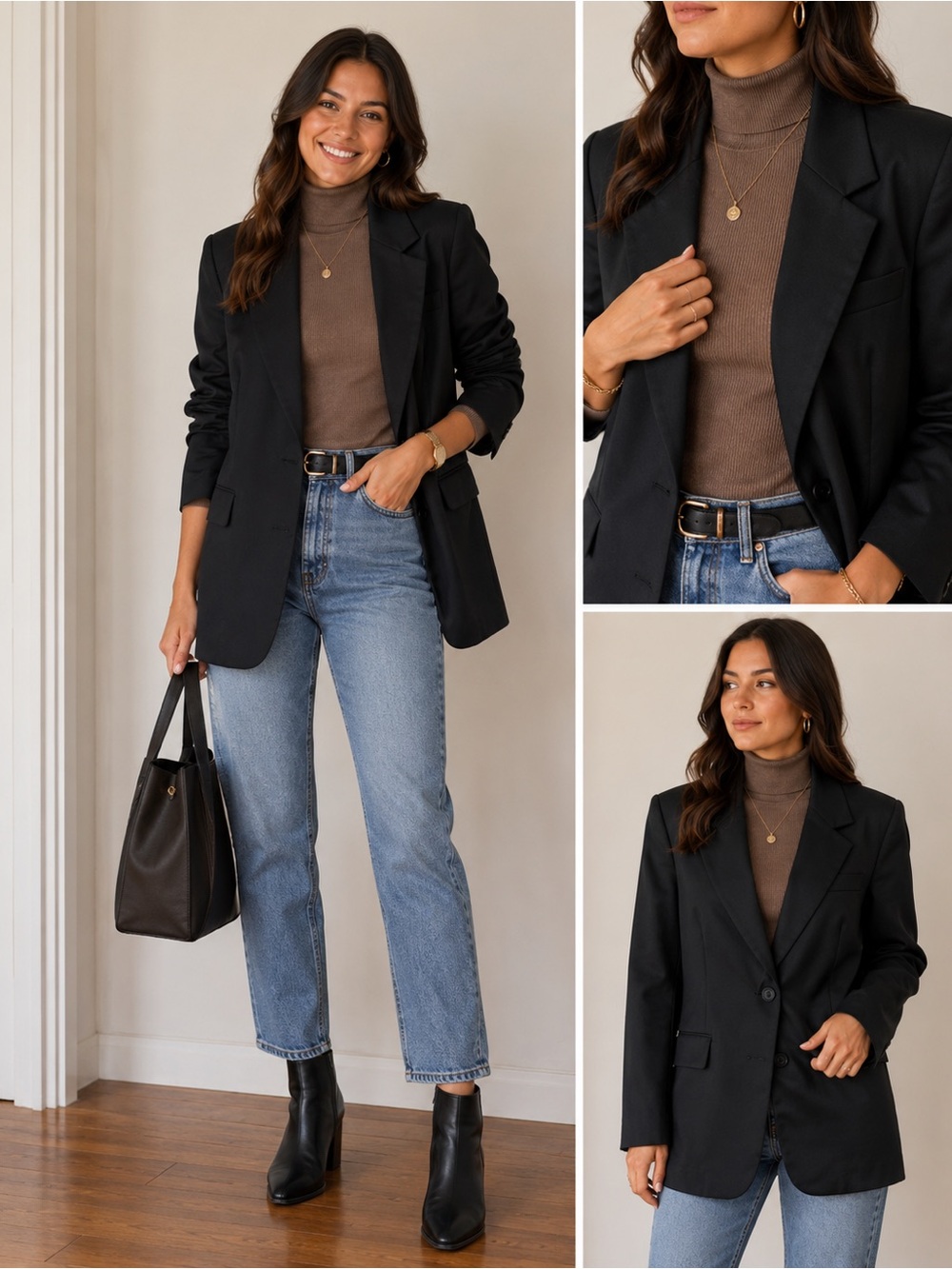 Evan-Picone Vintage Cotton Black Structure Blazer With Two Button Closure